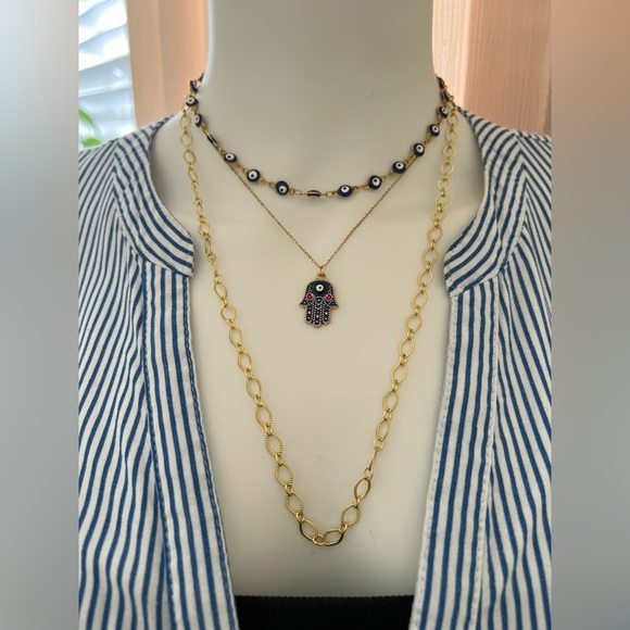 Gold Stylish Evil Eye Necklace Set - Trendy Boho Chic Layered Necklace - Picture 5 of 16